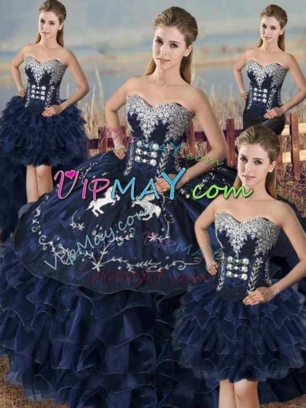 Navy Blue Sleeveless Organza Lace Up Sweet 16 Quinceanera Dress for Sweet 16 and Quinceanera