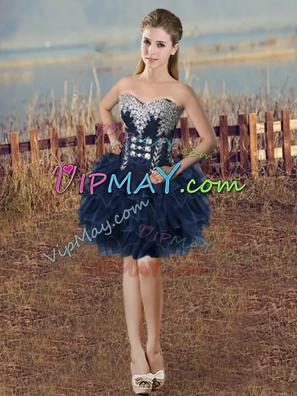 Navy Blue Sleeveless Organza Lace Up Sweet 16 Quinceanera Dress for Sweet 16 and Quinceanera