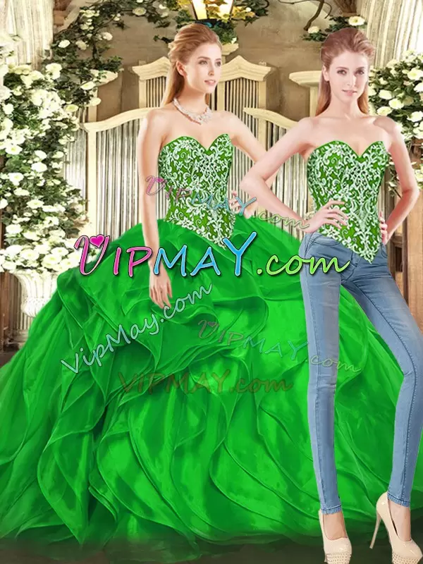 New Arrival Ball Gowns Quinceanera Gowns Green Sweetheart Tulle Sleeveless Floor Length Lace Up