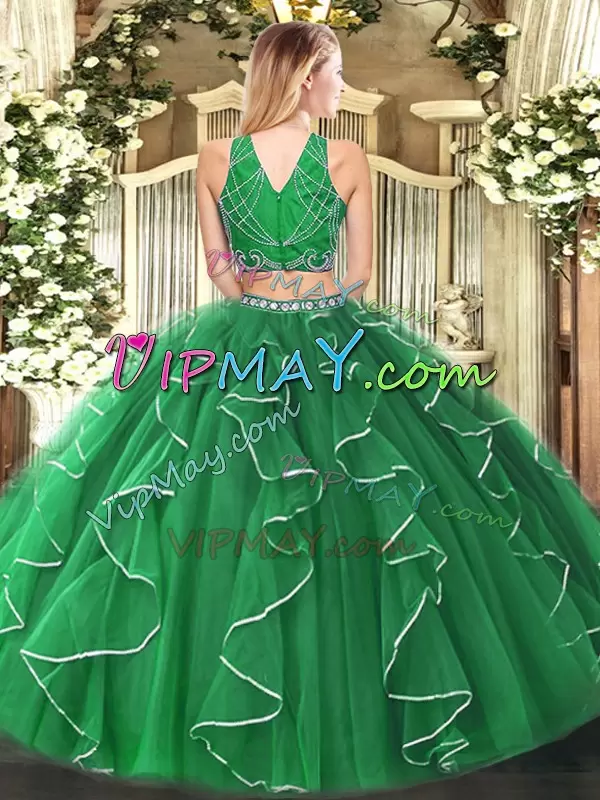 Tulle Sleeveless Floor Length Sweet 16 Dresses and Beading and Ruffles