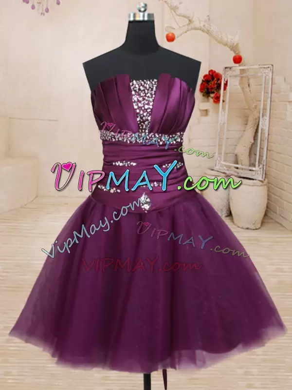 Sexy Dark Purple Tulle Lace Up Vestidos de Quinceanera Sleeveless Floor Length Beading