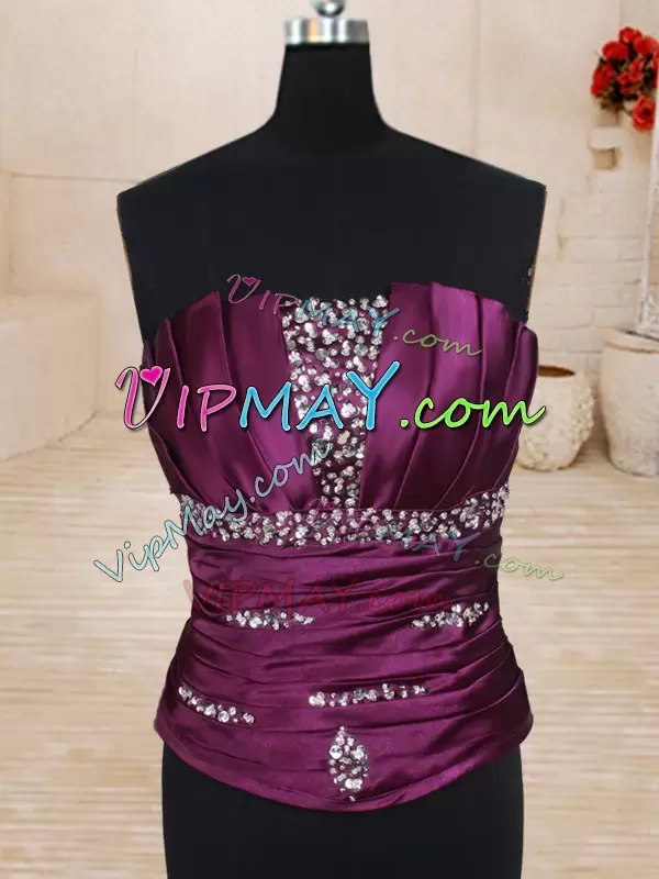 Sexy Dark Purple Tulle Lace Up Vestidos de Quinceanera Sleeveless Floor Length Beading