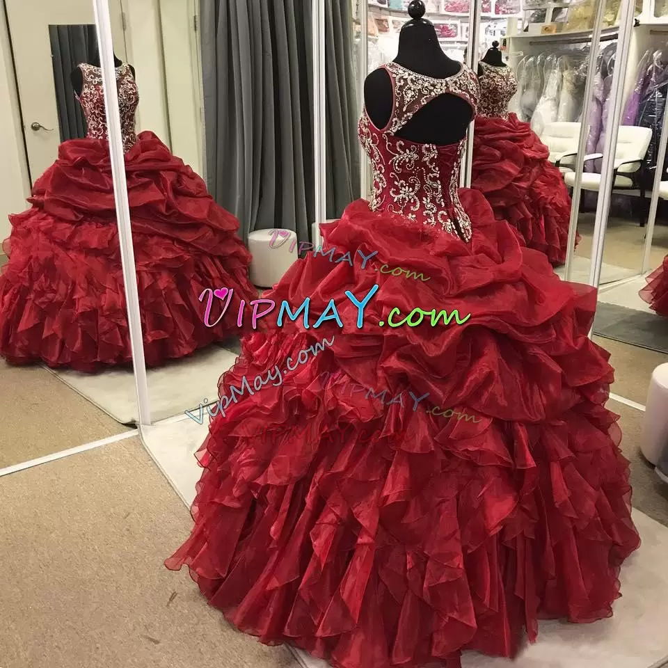 ruffled organza quinceanera dress,modest formal dress for juniors,modest and traditional quinceanera dress,modest and elegant quinceanera dress,quinceanera dress without train,custom made formal gown,illusion neck quinceanera dress,illusion neckline quinceanera dress,see through neck quinceanera dress,ruffled skirt quinceanera dress,beaded top quinceanera dress,fully beaded pageant gown,15th birthday dress,wine red quinceanera dress,wine colored quinceanera dress,traditional quinceanera dress,traditional quinceanera dress etsy,