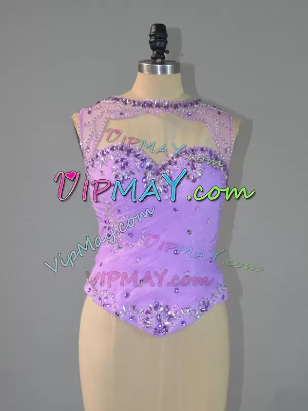 Lavender Scoop Lace Up Beading and Ruffles 15 Quinceanera Dress Sleeveless