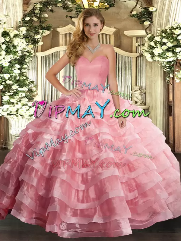 Deluxe Organza Sweetheart Sleeveless Lace Up Appliques and Ruffled Layers 15 Quinceanera Dress in Eggplant Purple