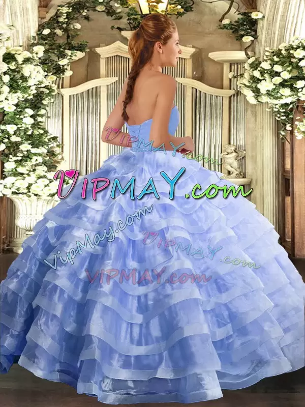 Deluxe Organza Sweetheart Sleeveless Lace Up Appliques and Ruffled Layers 15 Quinceanera Dress in Eggplant Purple