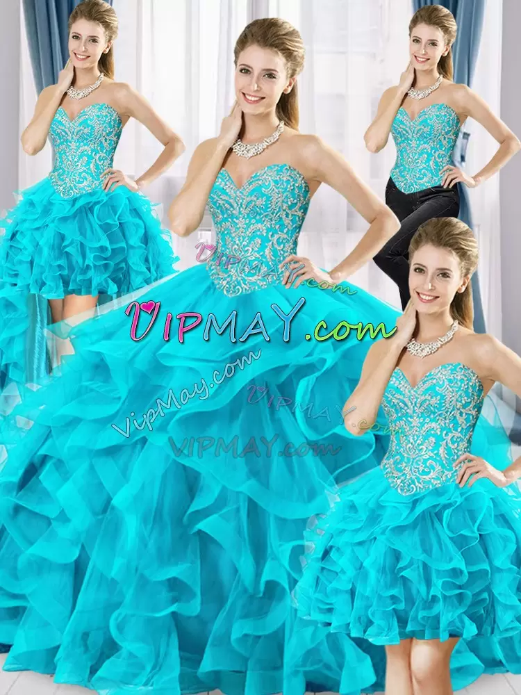 Most Popular Blue Sleeveless Tulle Lace Up Ball Gown Prom Dress for Military Ball and Sweet 16 and Quinceanera