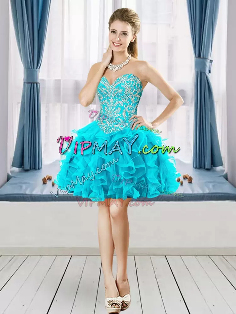 Most Popular Blue Sleeveless Tulle Lace Up Ball Gown Prom Dress for Military Ball and Sweet 16 and Quinceanera