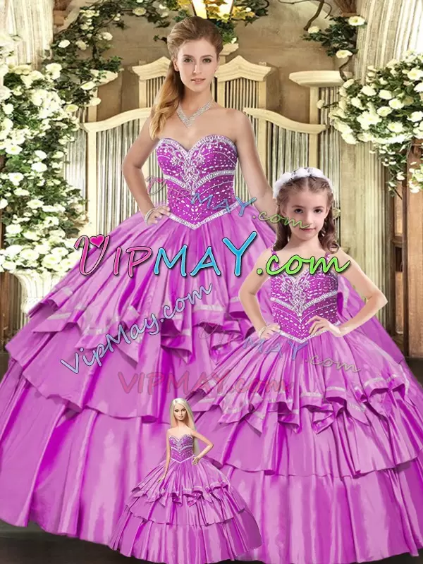 New Style Lilac Sleeveless Taffeta Lace Up 15th Birthday Dress for Sweet 16 and Quinceanera