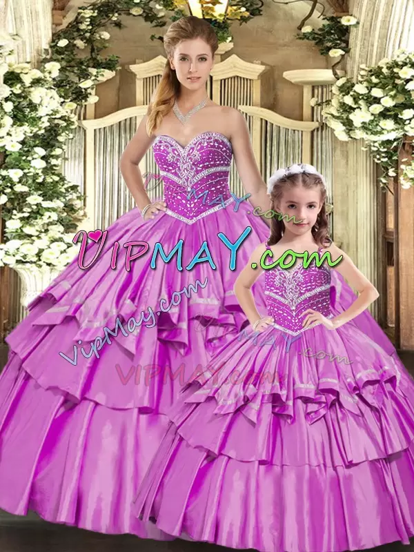 New Style Lilac Sleeveless Taffeta Lace Up 15th Birthday Dress for Sweet 16 and Quinceanera