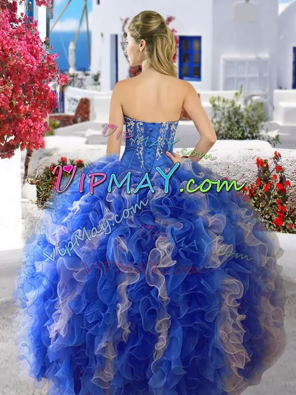 Floor Length Blue Quinceanera Dress Sweetheart Sleeveless Lace Up