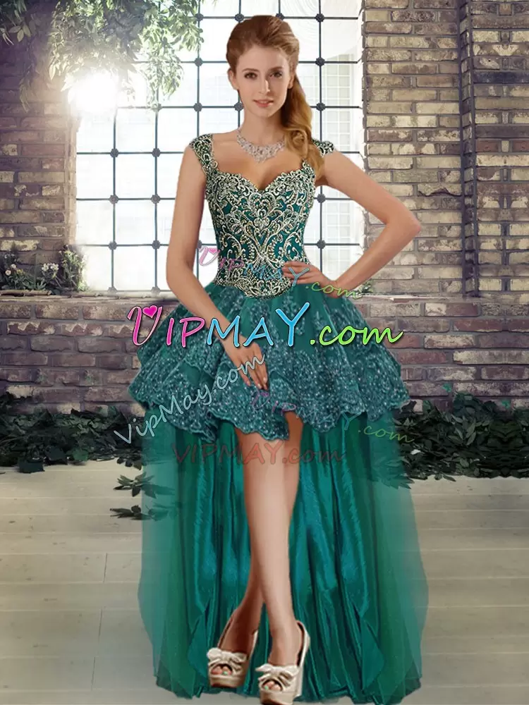 Attractive Sleeveless Straps Beading and Appliques Lace Up Sweet 16 Dresses