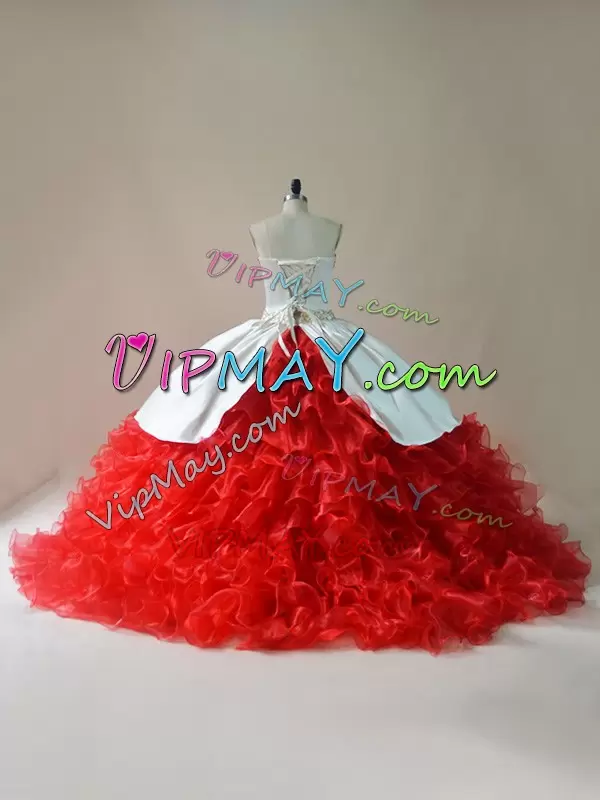 Best Selling Organza Sleeveless Ball Gown Prom Dress Brush Train and Embroidery and Ruffles