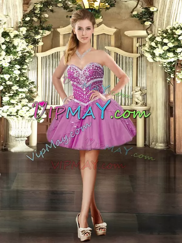 Dramatic Lilac Lace Up Sweetheart Beading Quinceanera Dress Tulle Sleeveless