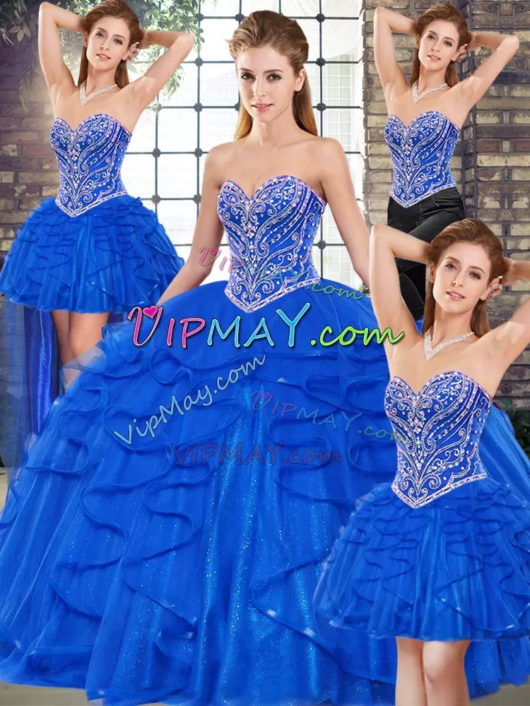 Chic Royal Blue Sleeveless Tulle Lace Up 15th Birthday Dress for Military Ball and Sweet 16 and Quinceanera