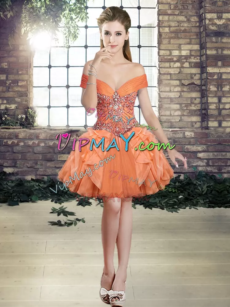 Trendy Floor Length Three Pieces Sleeveless Orange Quinceanera Gown Lace Up