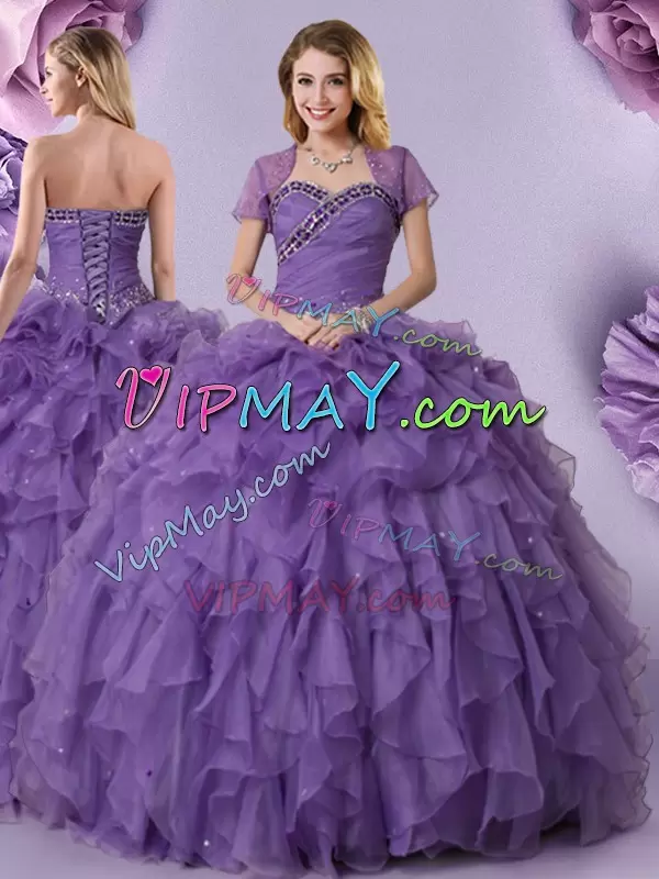 Sleeveless Sweetheart Lace Up Floor Length Beading and Ruffles Quince Ball Gowns Sweetheart