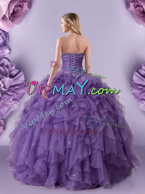 Sleeveless Sweetheart Lace Up Floor Length Beading and Ruffles Quince Ball Gowns Sweetheart