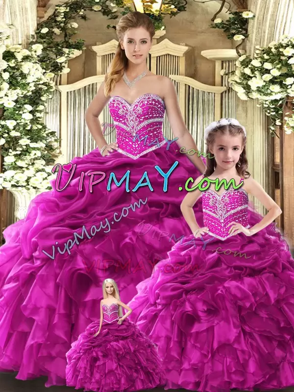 Super Sweetheart Sleeveless Organza 15th Birthday Dress Beading and Ruffles Lace Up