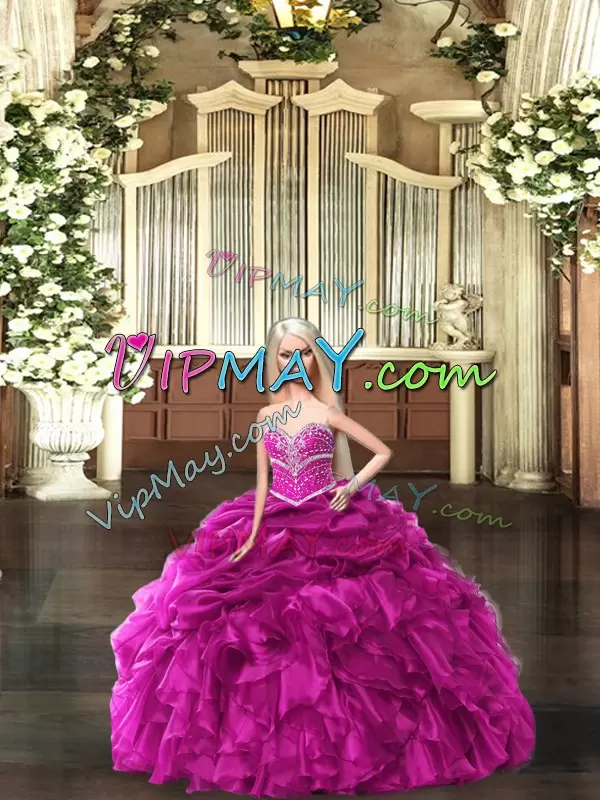 Super Sweetheart Sleeveless Organza 15th Birthday Dress Beading and Ruffles Lace Up