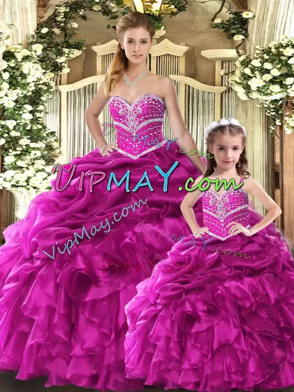 Super Sweetheart Sleeveless Organza 15th Birthday Dress Beading and Ruffles Lace Up