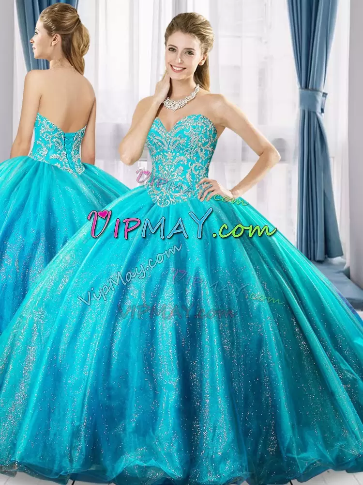 Organza Sweetheart Sleeveless Lace Up Beading Quinceanera Dresses in Blue