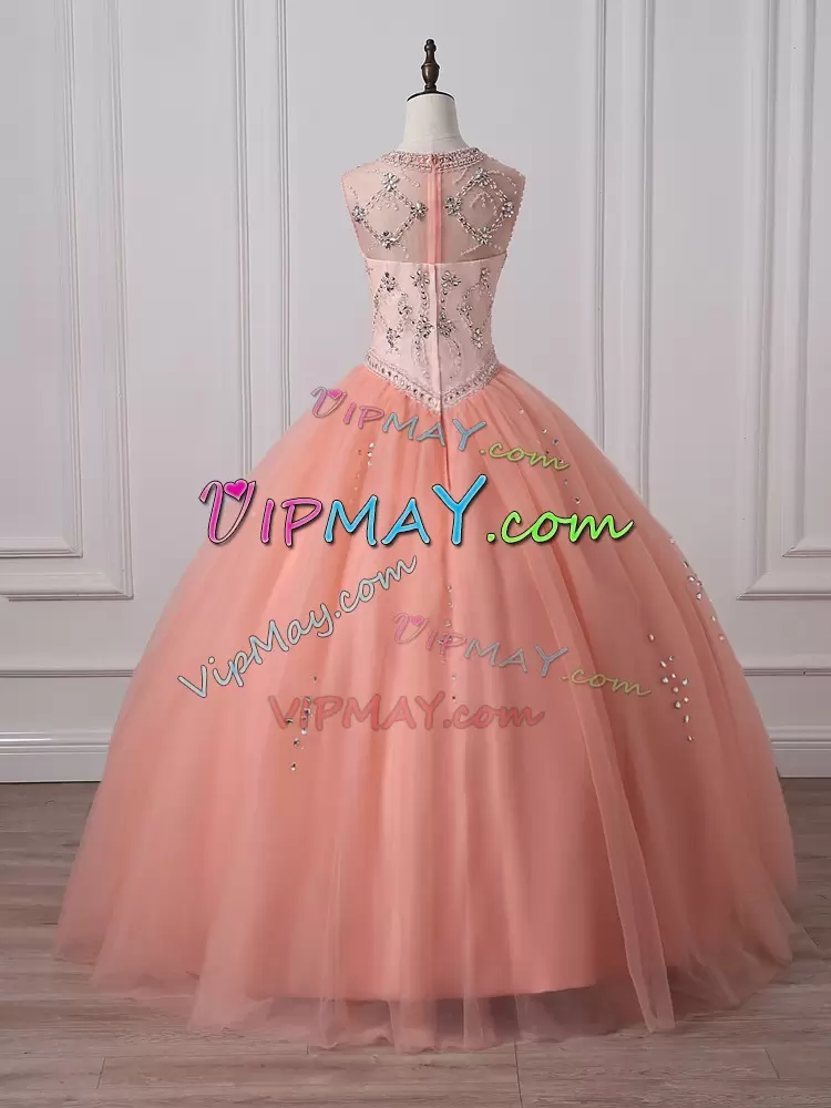 Scoop Sleeveless Tulle Quinceanera Dresses Beading Zipper