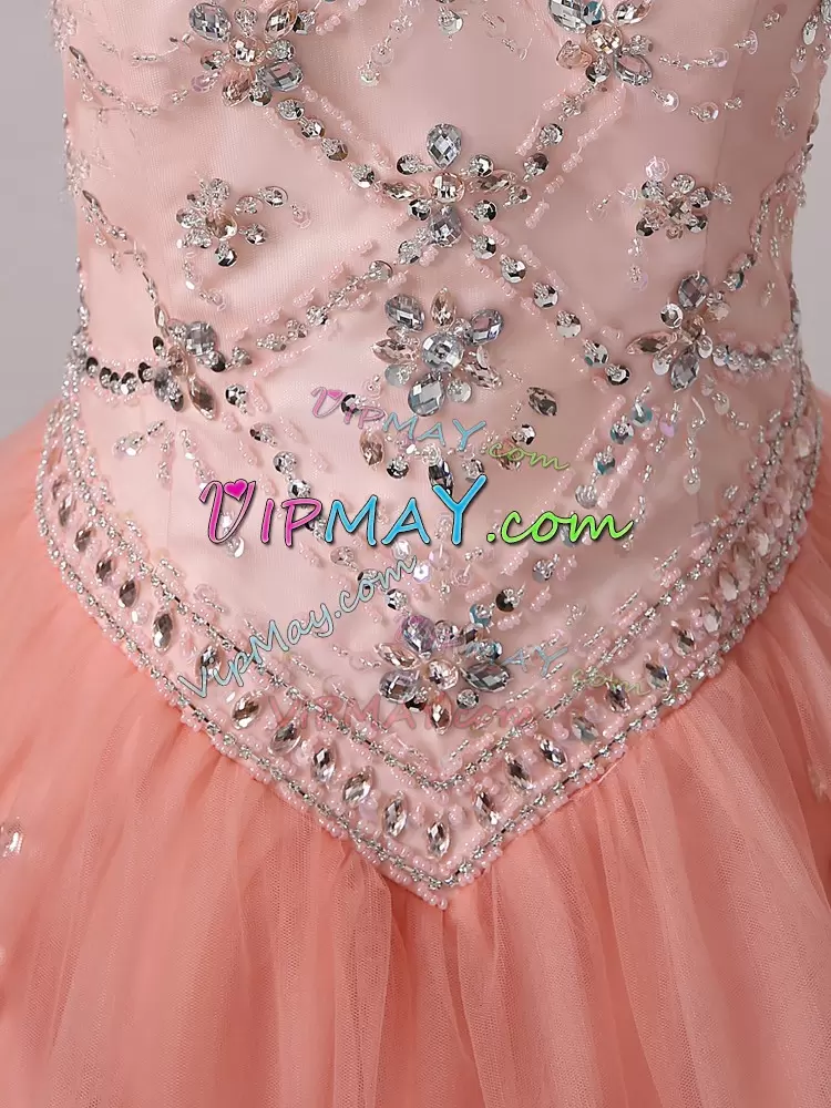 Scoop Sleeveless Tulle Quinceanera Dresses Beading Zipper