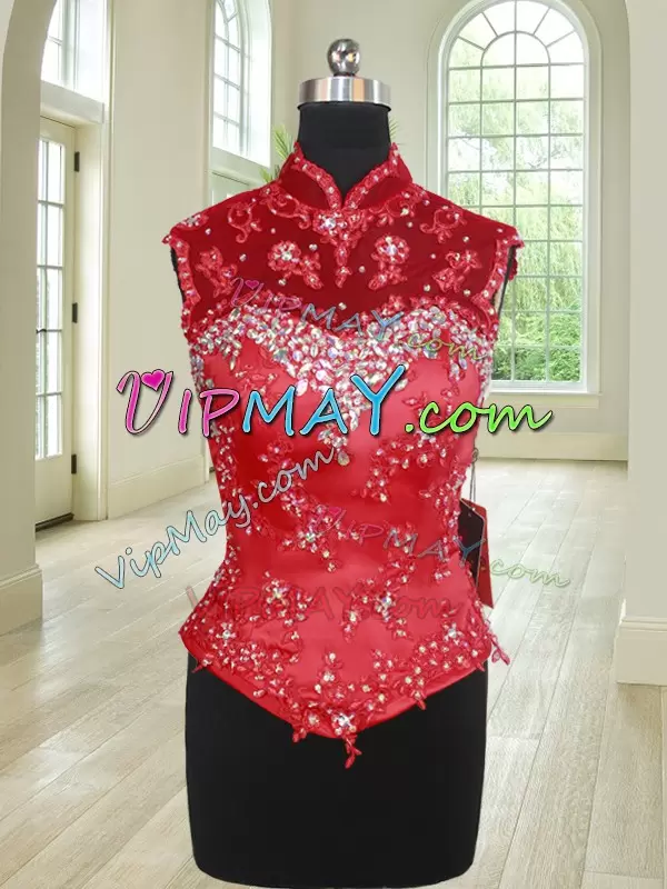 Captivating Beading and Ruffles and Pick Ups Sweet 16 Dresses Red Lace Up Sleeveless Floor Length