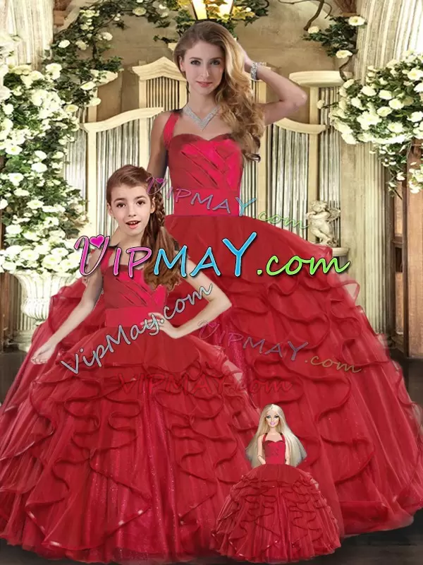 Pretty Red Sleeveless Ruffles Floor Length Quinceanera Dresses