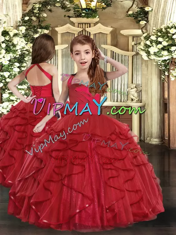 Pretty Red Sleeveless Ruffles Floor Length Quinceanera Dresses