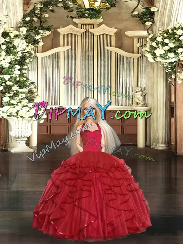 Pretty Red Sleeveless Ruffles Floor Length Quinceanera Dresses