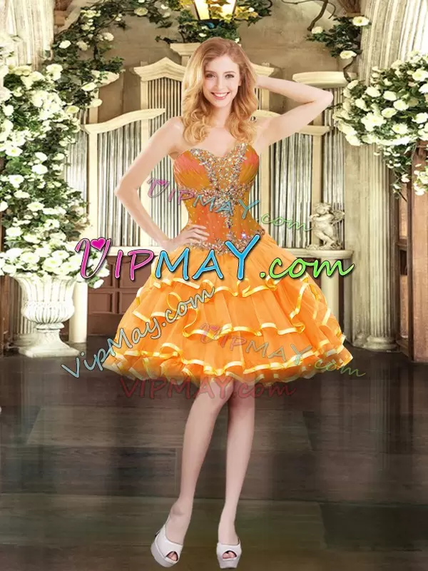 Orange Red Sleeveless Organza Lace Up 15th Birthday Dress for Military Ball and Sweet 16 and Quinceanera