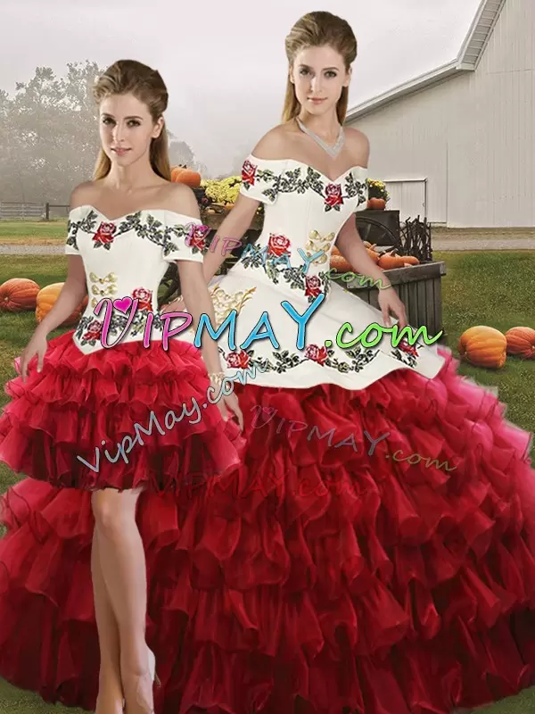 Delicate Embroidery and Ruffled Layers 15 Quinceanera Dress Wine Red Lace Up Sleeveless Floor Length