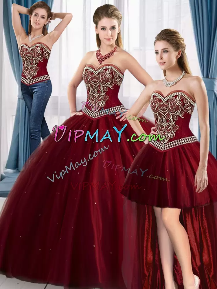 Amazing Floor Length Ball Gowns Sleeveless Wine Red Sweet 16 Dresses Lace Up