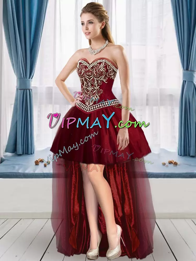 Amazing Floor Length Ball Gowns Sleeveless Wine Red Sweet 16 Dresses Lace Up