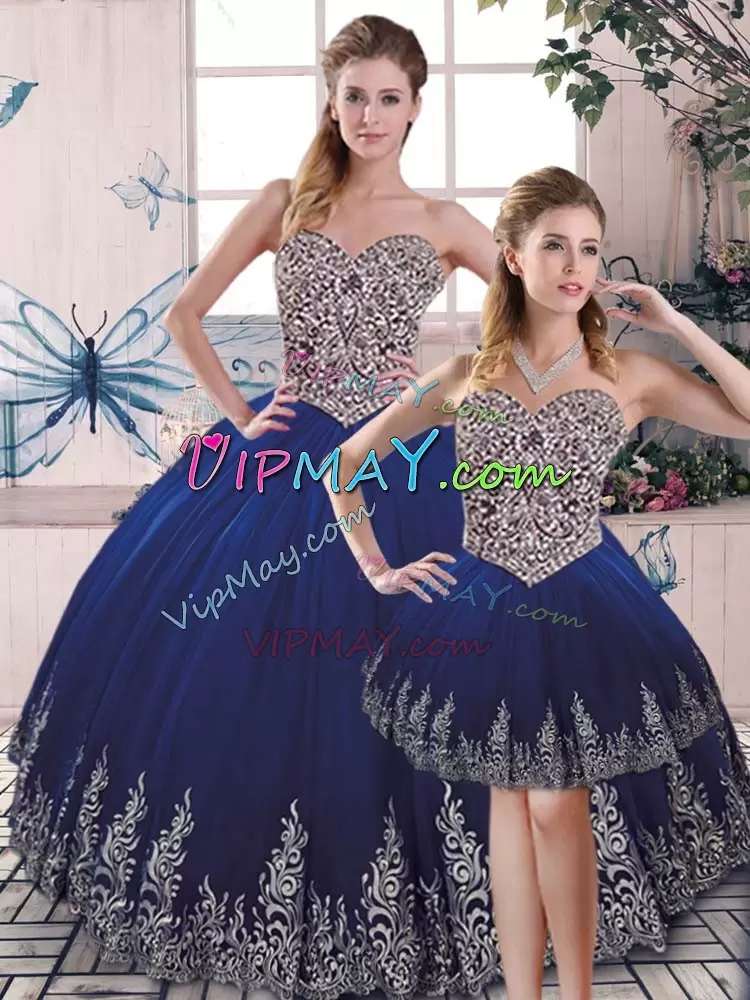 Elegant Sweetheart Sleeveless Lace Up Sweet 16 Dresses Royal Blue Tulle Embroidery