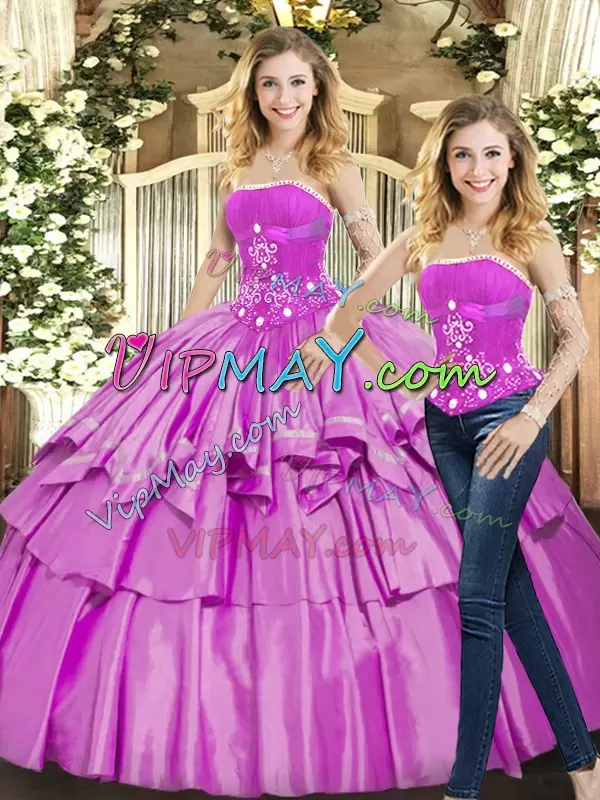 Hot Sale Sleeveless Strapless Beading Lace Up Sweet 16 Dresses