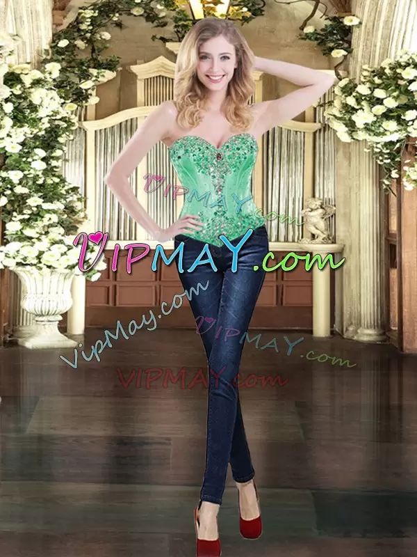 High End Green Sweetheart Neckline Beading and Ruffles 15th Birthday Dress Sleeveless Lace Up