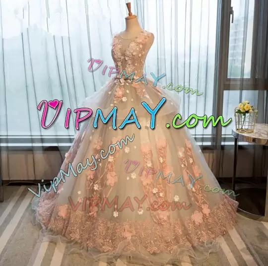 Discount Champagne Quinceanera Gown Lace and Belt and 3D Flower