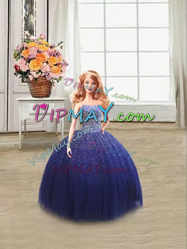 Best Selling Royal Blue Ball Gowns Beading Quinceanera Gowns Lace Up Tulle Sleeveless Floor Length