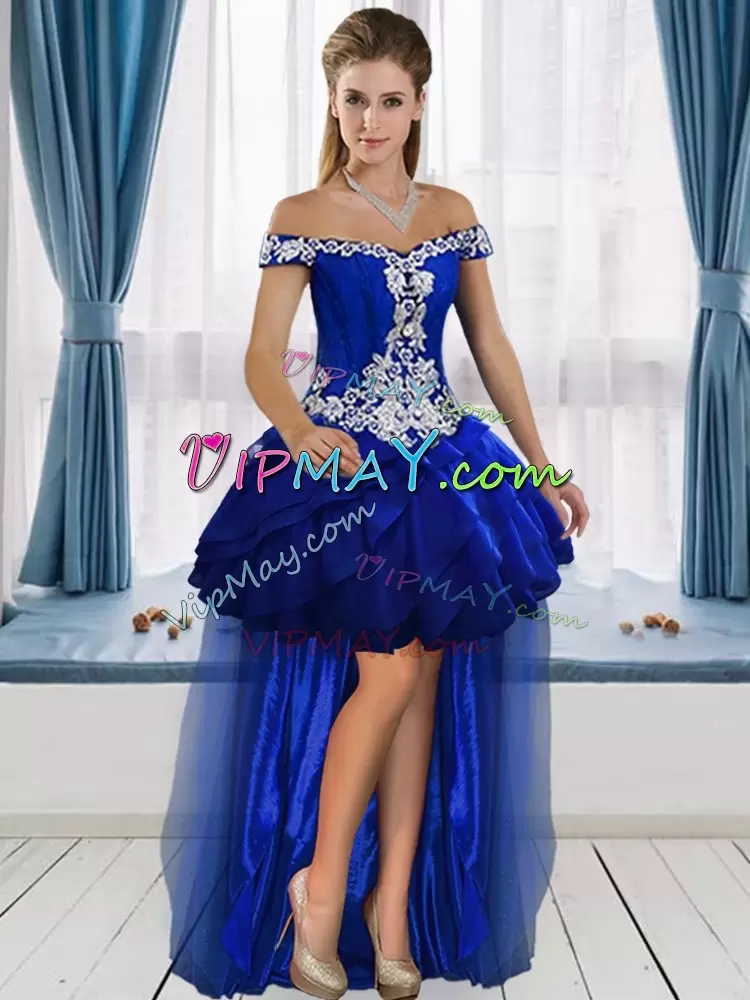 Beauteous Royal Blue Tulle Lace Up Sweetheart Sleeveless Floor Length Sweet 16 Dress Sweep Train Appliques