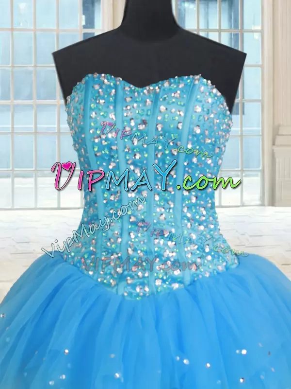 Custom Designed Multi-color Tulle Lace Up Quinceanera Gowns Sleeveless Floor Length Beading and Ruffles