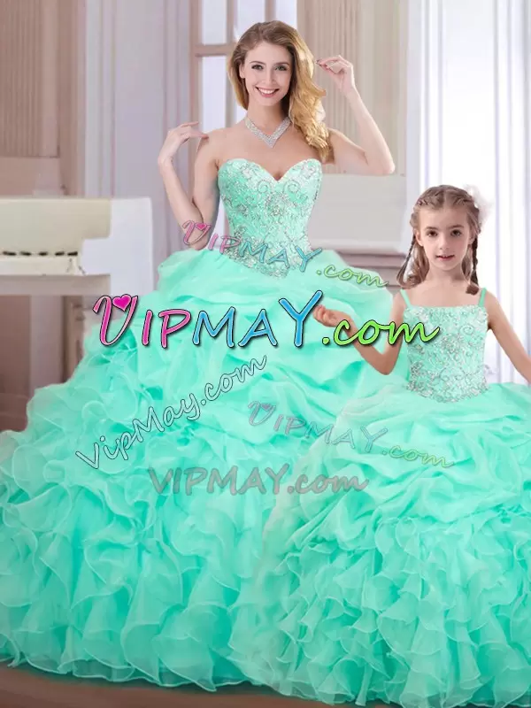 Sleeveless Sweetheart Beading and Ruffles and Pick Ups Lace Up Vestidos de Quinceanera