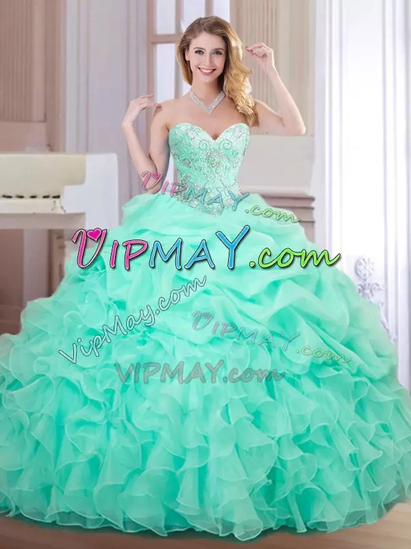 Sleeveless Sweetheart Beading and Ruffles and Pick Ups Lace Up Vestidos de Quinceanera