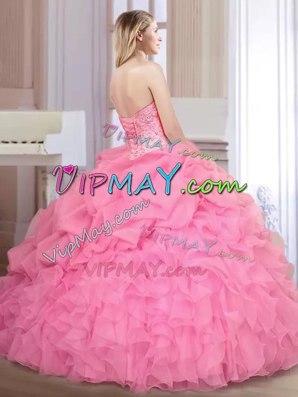 Sleeveless Sweetheart Beading and Ruffles and Pick Ups Lace Up Vestidos de Quinceanera