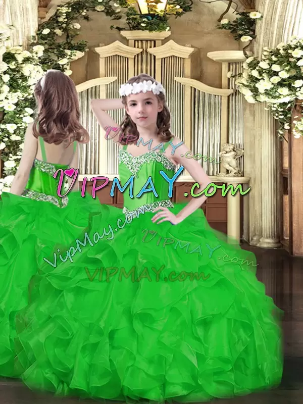 Green Lace Up Sweet 16 Quinceanera Dress Ruffles Sleeveless Floor Length
