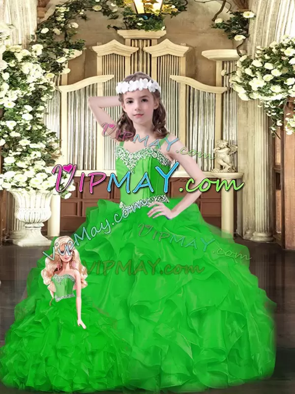 Green Lace Up Sweet 16 Quinceanera Dress Ruffles Sleeveless Floor Length