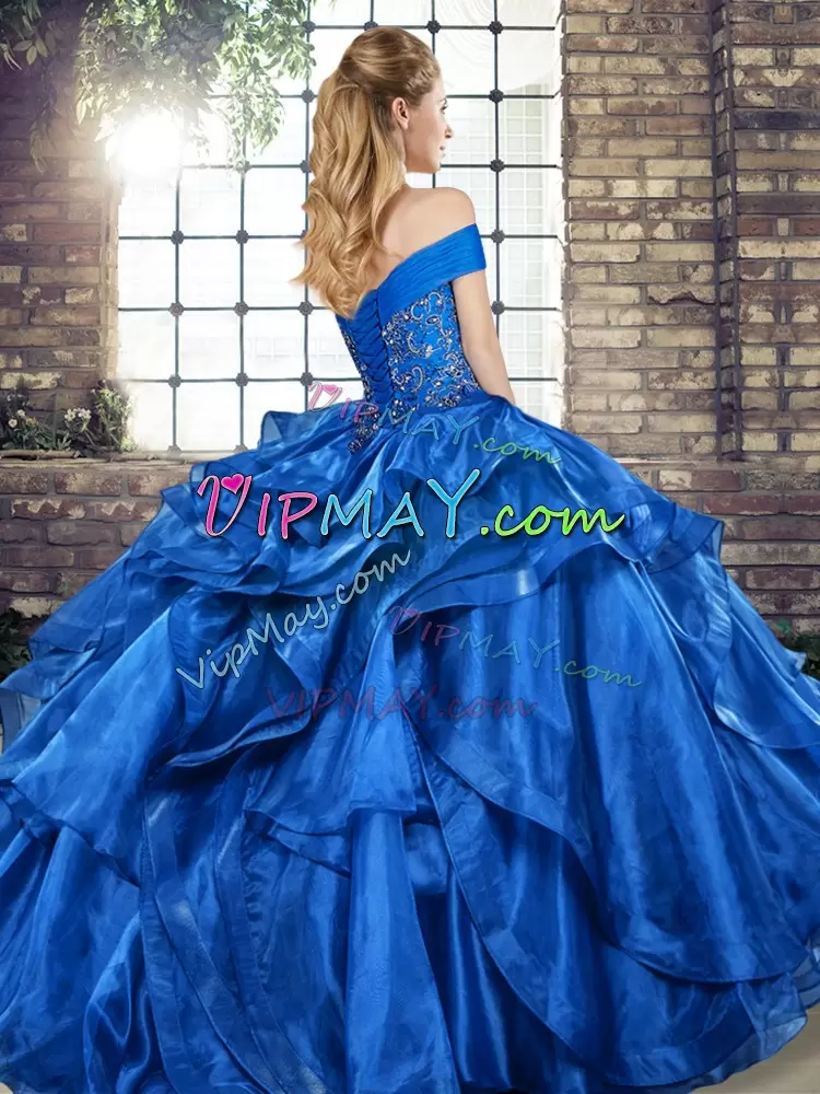 On Sale Organza Sleeveless Floor Length 15th Birthday Dress and Beading and Ruffles