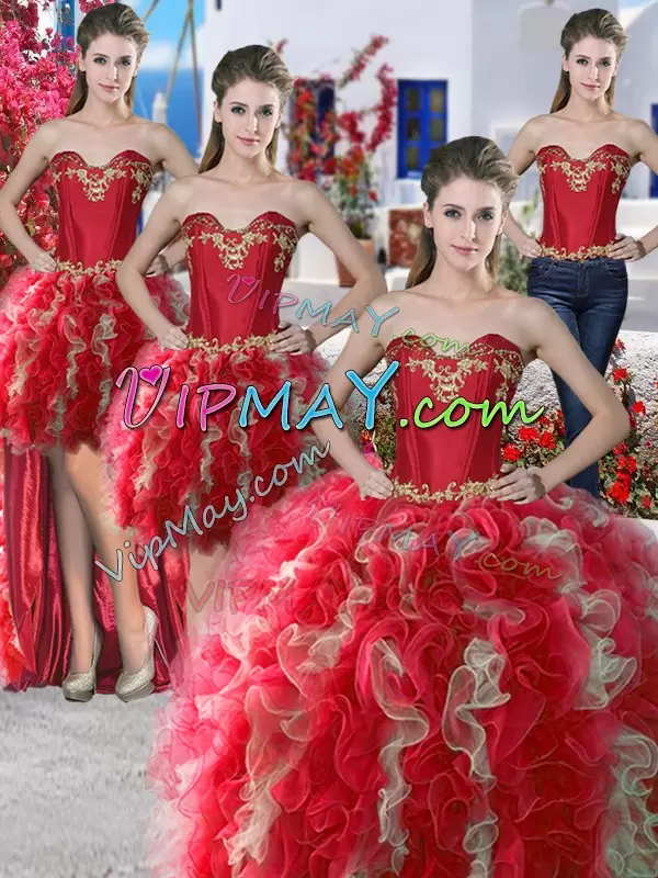 Floor Length Lace Up Sweet 16 Dresses Red for Military Ball and Sweet 16 and Quinceanera with Beading